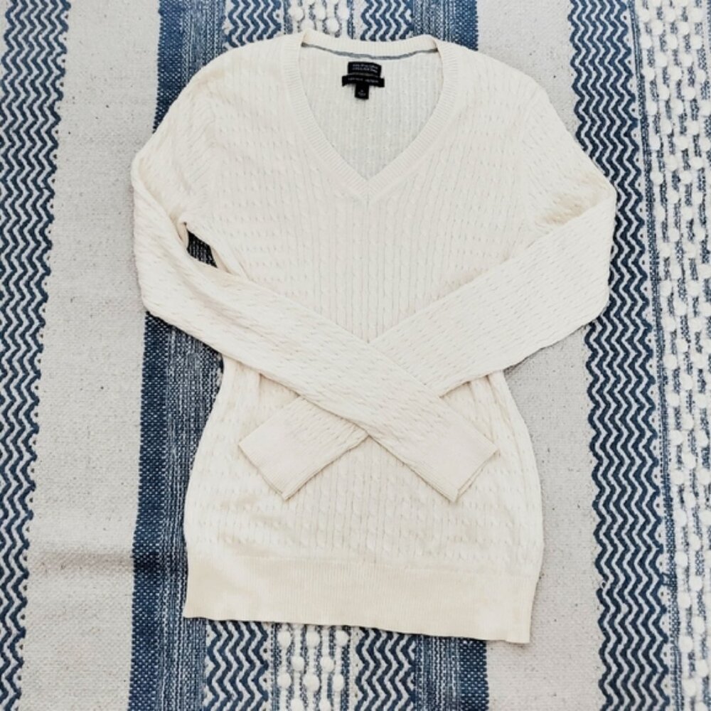 Tommy Hilfiger 100٪ Pima Cotton V Neck Cable Knit Pullover- Size M